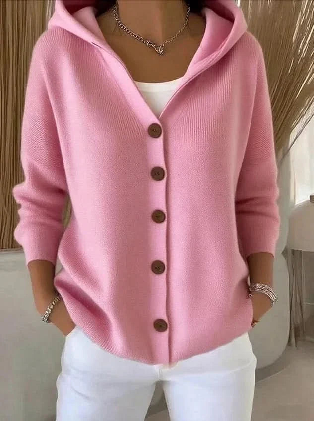 Women's Hooded Knit Cardigan with Button Front