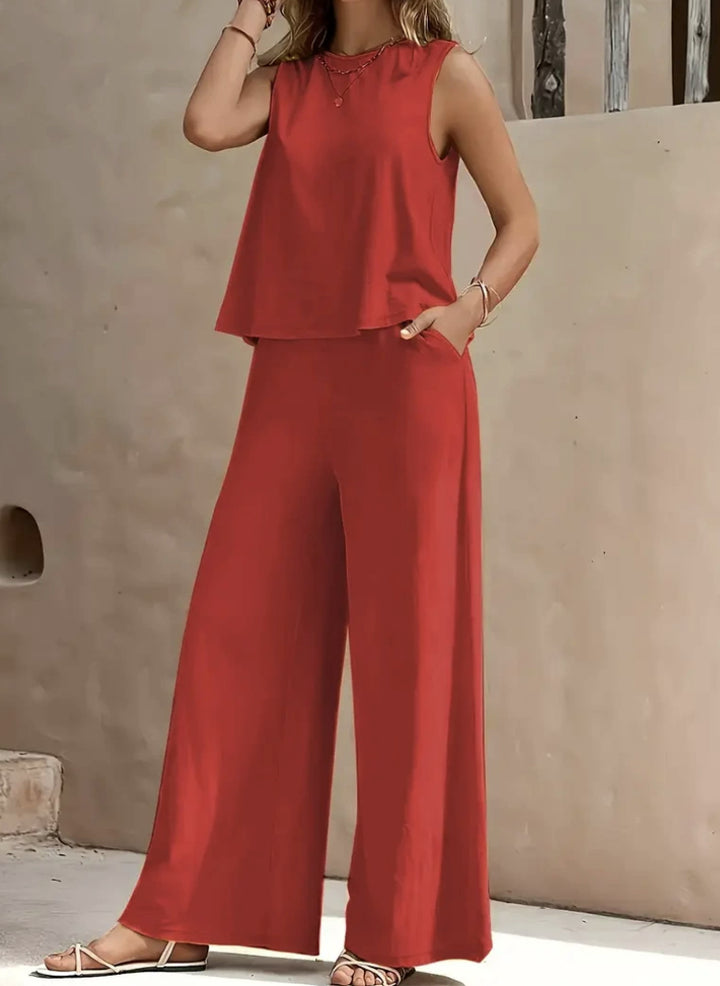 Elegant Spring Summer Women's Casual Loose Pants Set Outfit-Metro Lane Plaza