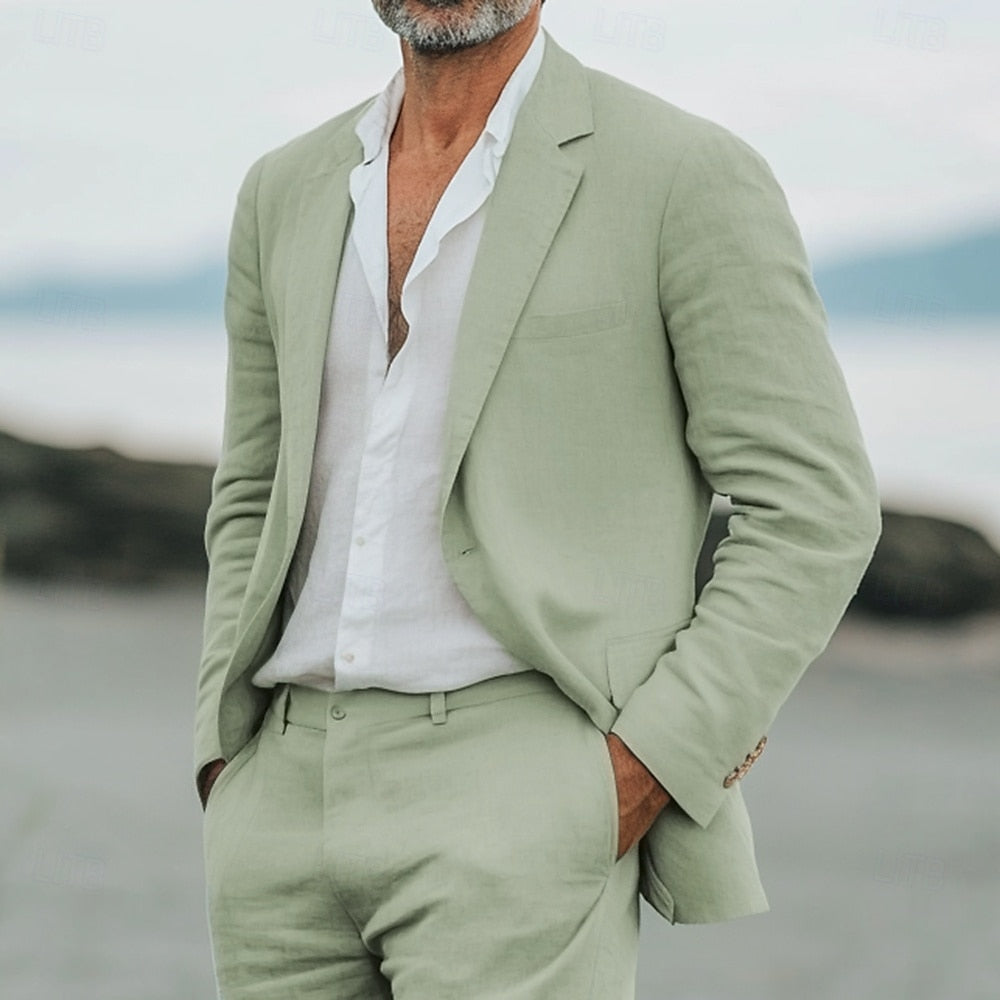 Men's Stylish Linen Two-Piece Suit-Metro Lane Plaza