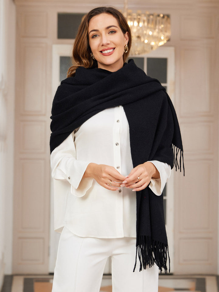 Dikra Wool Scarf | Women's Elegant Fringed Wool Scarf for Warmth-Metro Lane Plaza