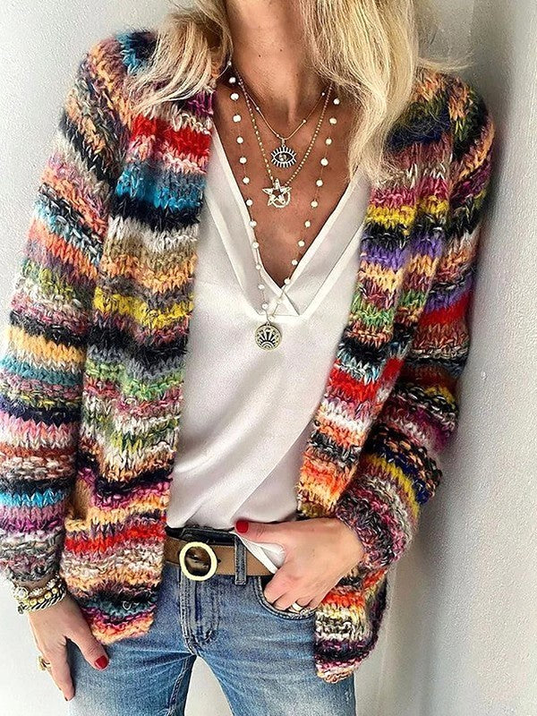 Cardigan en maille rayé à manches longues et devant ouvert pour femme