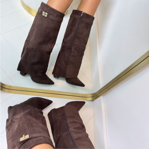 Women's Block Heel Boots with Elegant Fit and Buckle in Suede or Leather-Metro Lane Plaza
