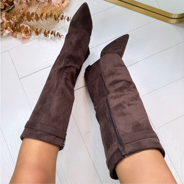 Women's Block Heel Boots with Elegant Fit and Buckle in Suede or Leather-Metro Lane Plaza