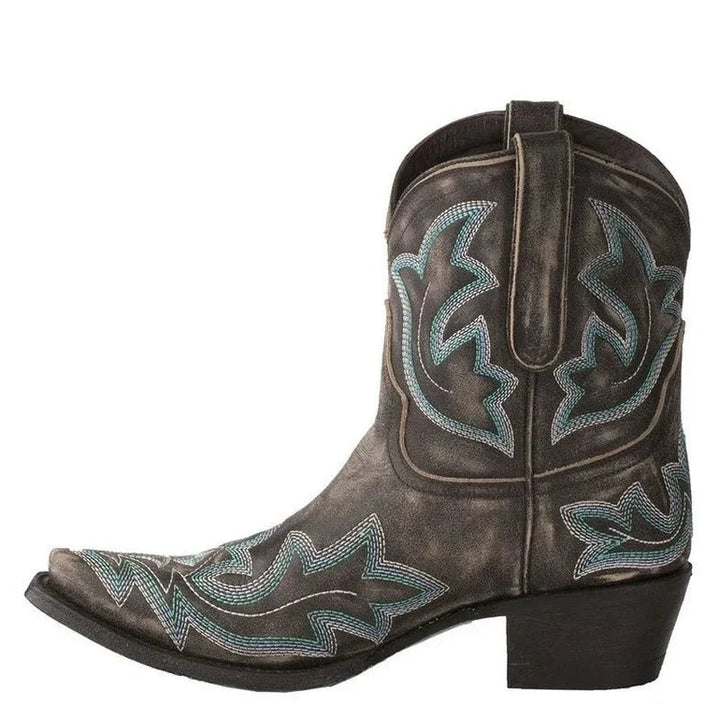 Women's Embroidered Leather Cowboy Boots-Metro Lane Plaza