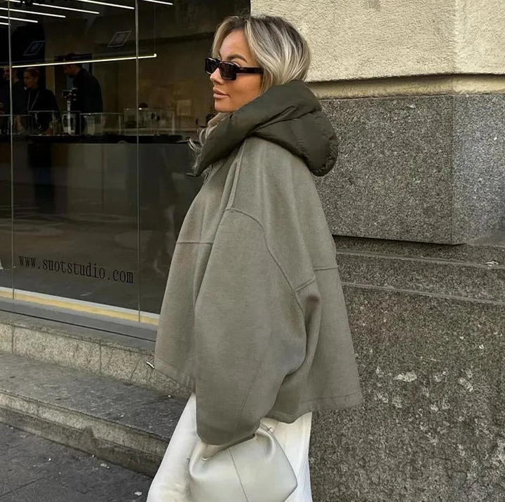 Chaqueta informal extragrande con capucha para mujer – Tejido suave y resistente