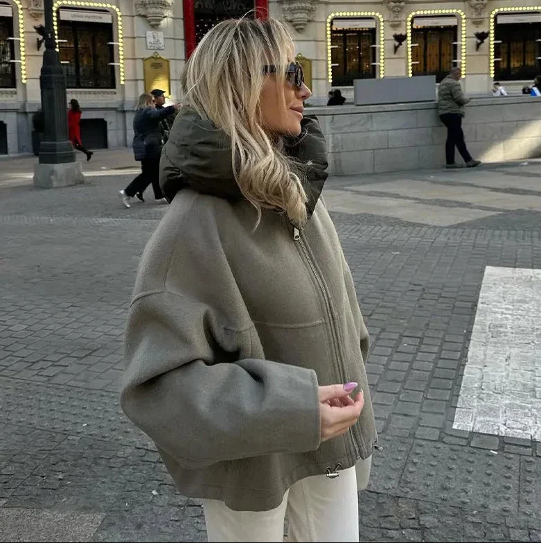 Chaqueta informal extragrande con capucha para mujer – Tejido suave y resistente