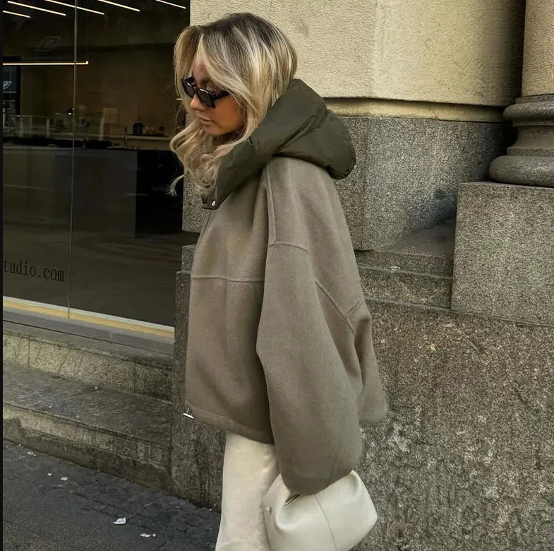 Chaqueta informal extragrande con capucha para mujer – Tejido suave y resistente