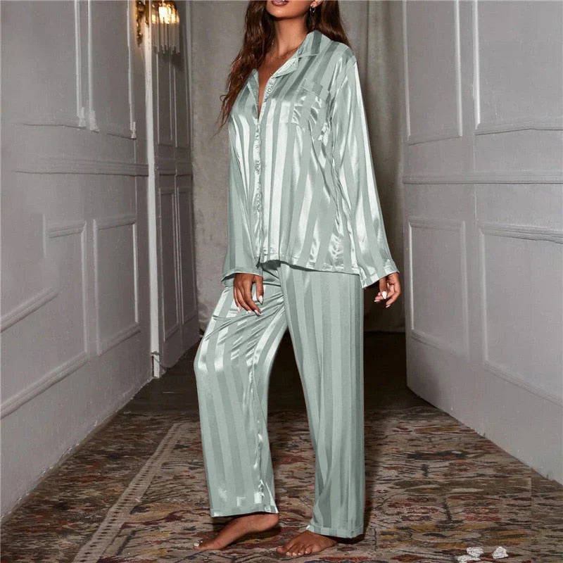 Ally | Women's Stylish Silk Pajama Set-Metro Lane Plaza