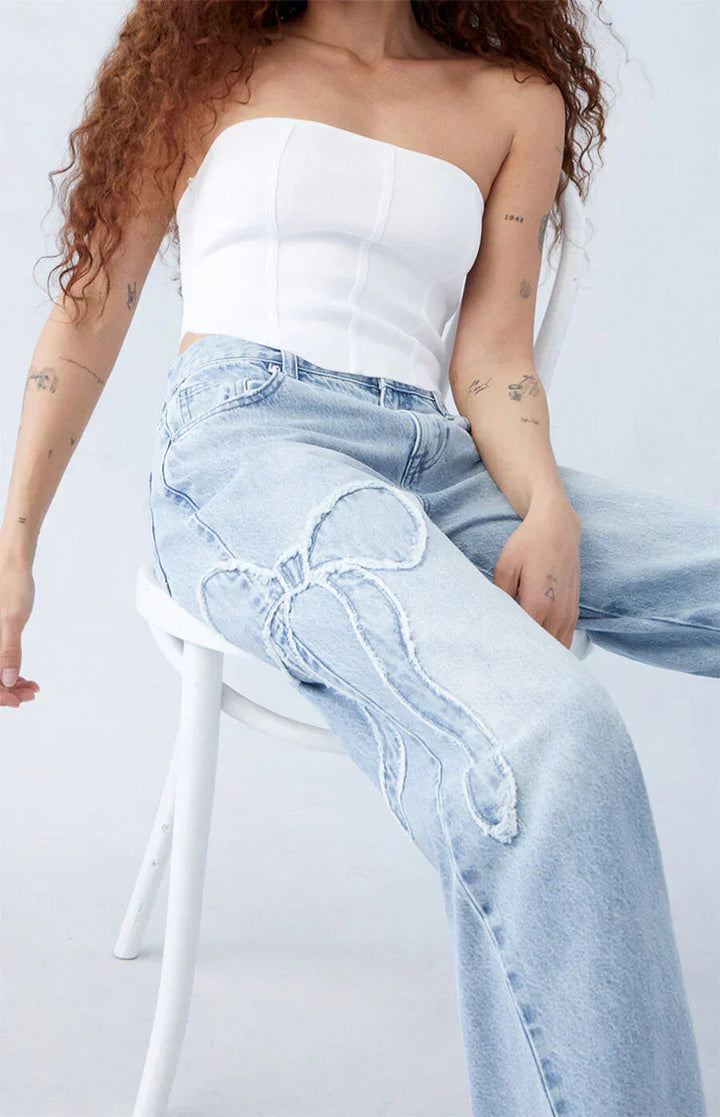 Althea | Women's Baggy Jeans with Bow Detail-Metro Lane Plaza