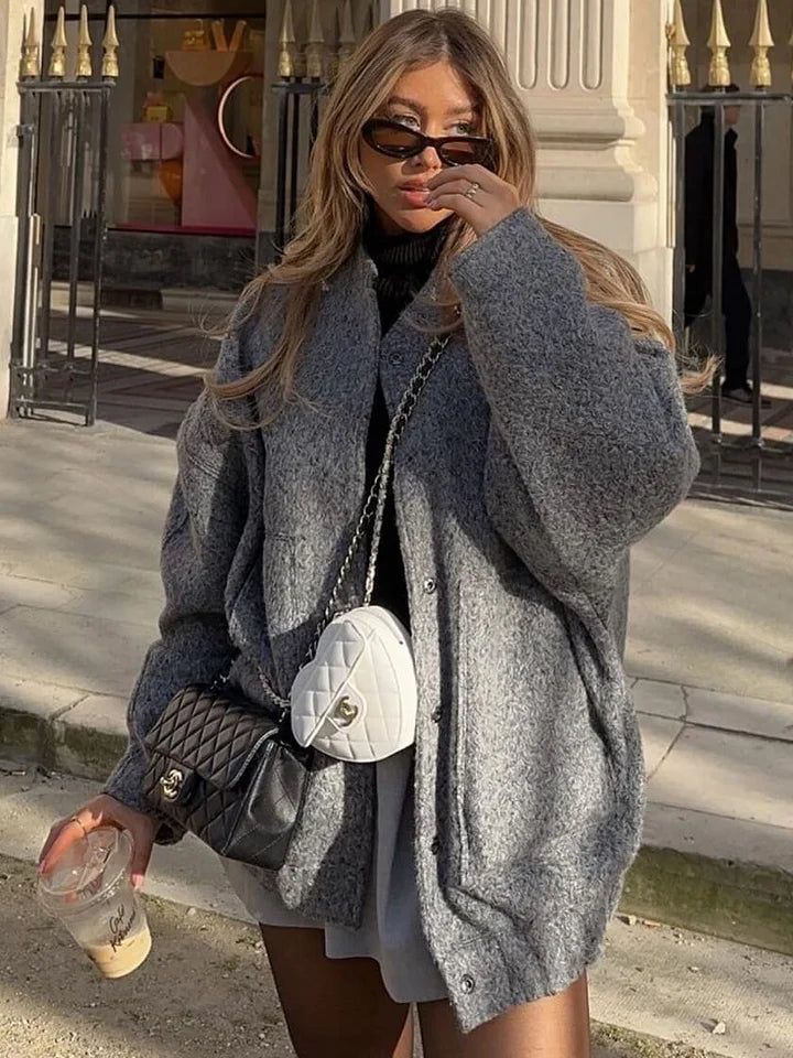Autumn Oversized Bomber | Women's Relaxed Fit Bomber Jacket-Metro Lane Plaza