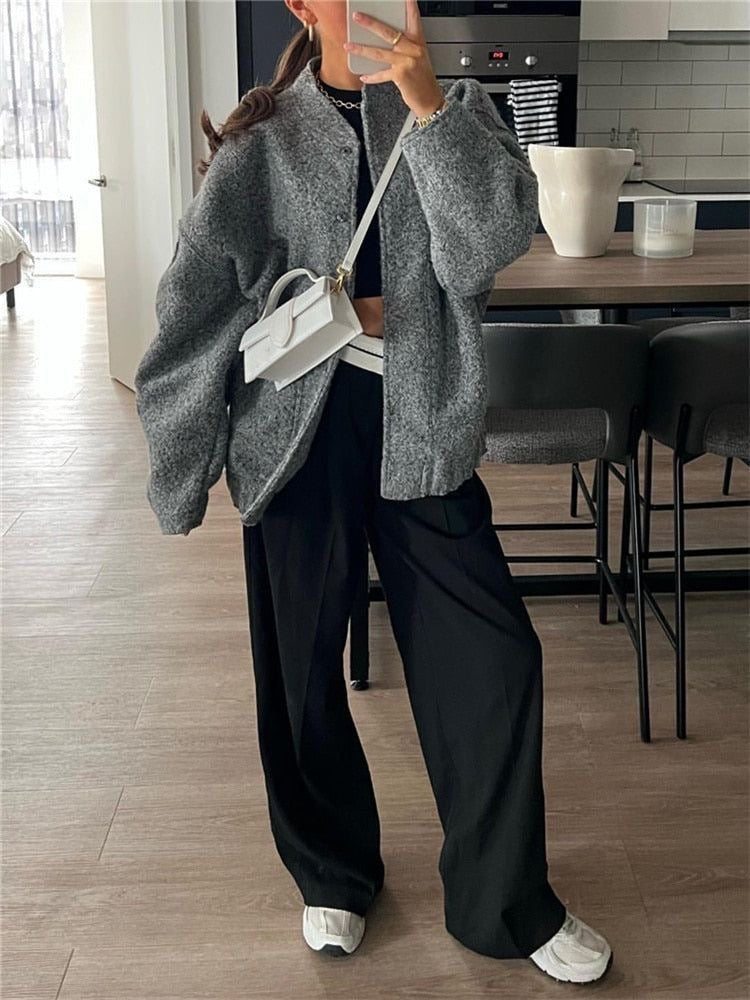 Autumn Oversized Bomber | Women's Relaxed Fit Bomber Jacket-Metro Lane Plaza