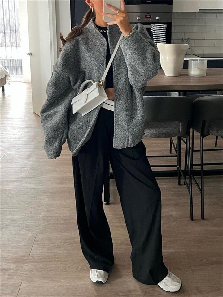 Autumn Oversized Bomber | Women's Relaxed Fit Bomber Jacket-Metro Lane Plaza