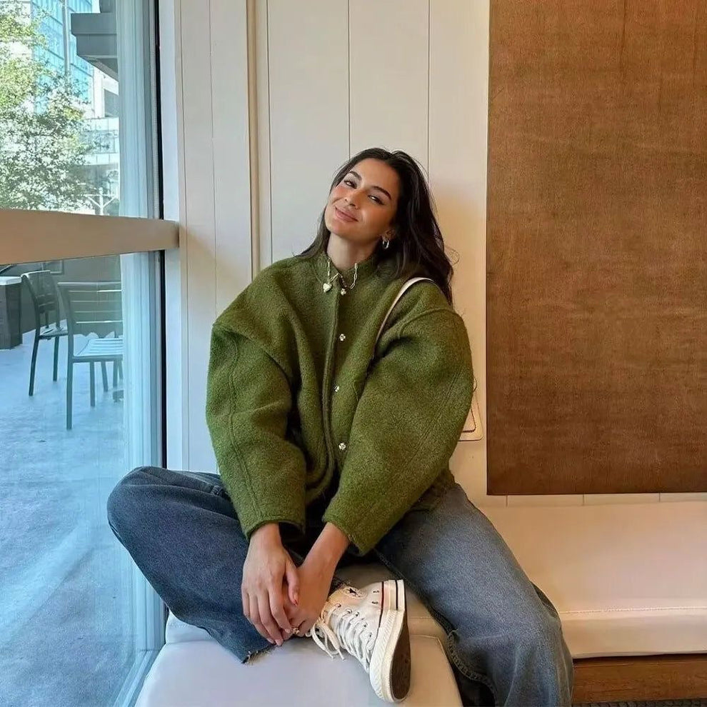 Autumn Oversized Bomber | Women's Relaxed Fit Bomber Jacket-Metro Lane Plaza