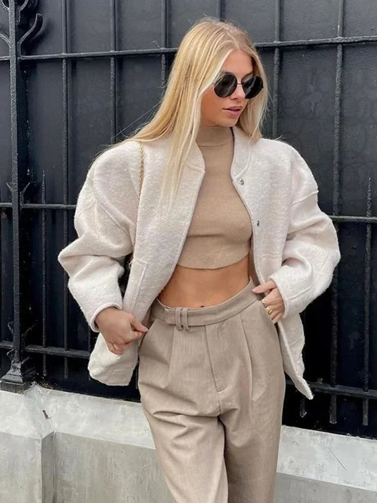 Autumn Oversized Bomber | Women's Relaxed Fit Bomber Jacket-Metro Lane Plaza