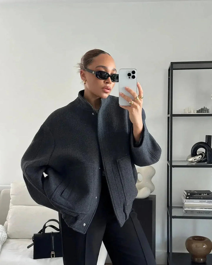 Autumn Oversized Bomber | Women's Relaxed Fit Bomber Jacket-Metro Lane Plaza