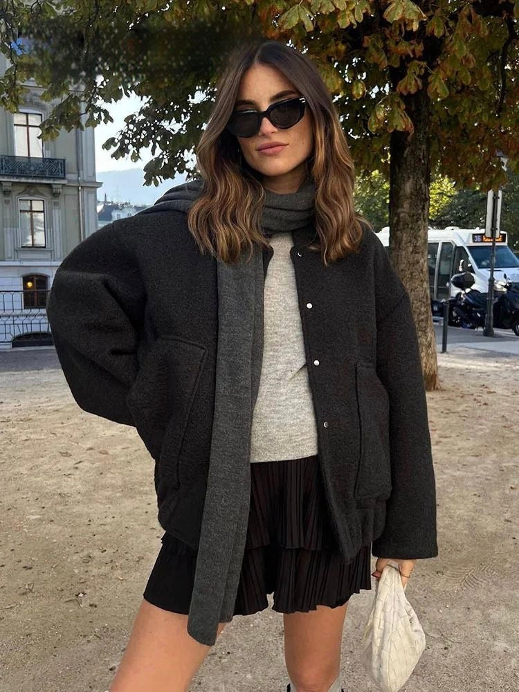 Autumn Oversized Bomber | Women's Relaxed Fit Bomber Jacket-Metro Lane Plaza