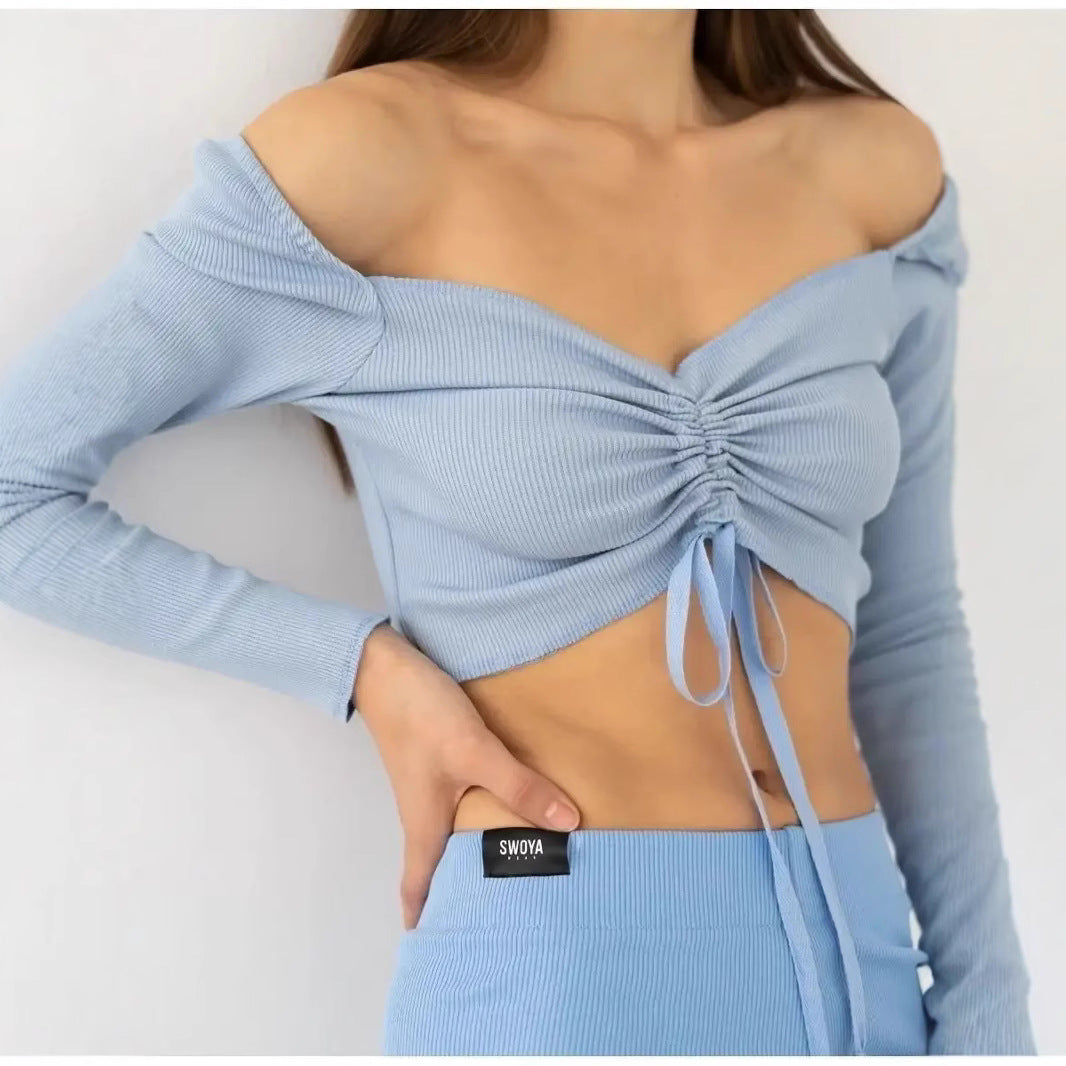 Ava | Women's Long Sleeve Ruched Front Top-Metro Lane Plaza