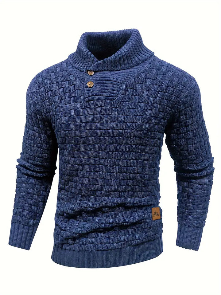Strikket sweater med tekstur, halvlange lynlås og pullover-design til mænd
