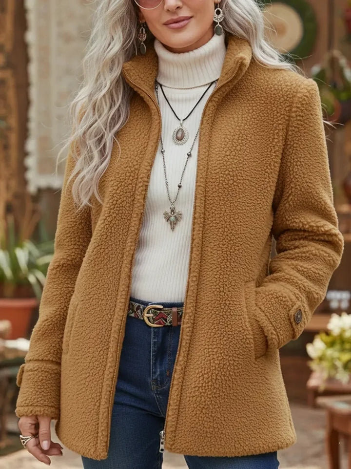 Women's Full-Zip Lambswool-Feel Stand Collar Jacket
