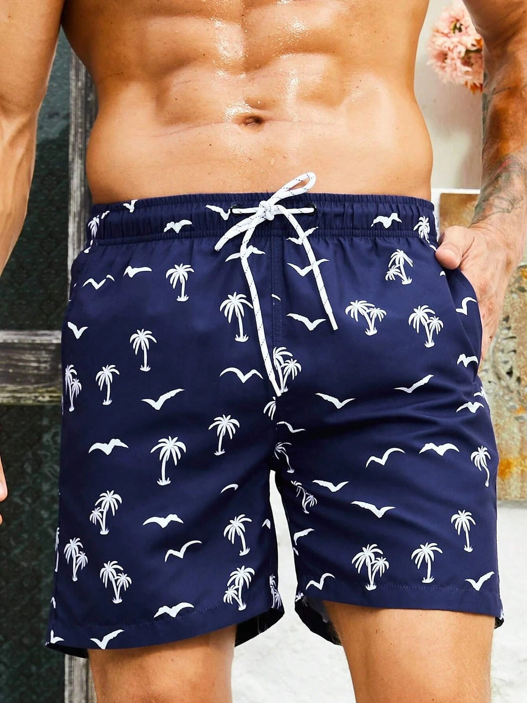 Men's Bathing Shorts with Tropical Palm Print