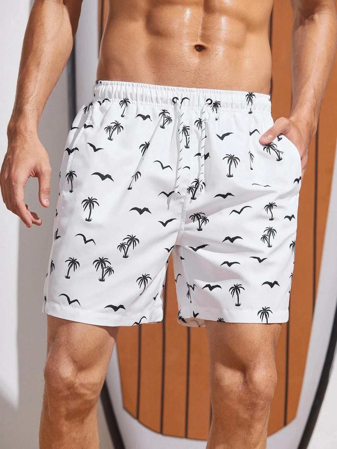 Men's Bathing Shorts with Tropical Palm Print