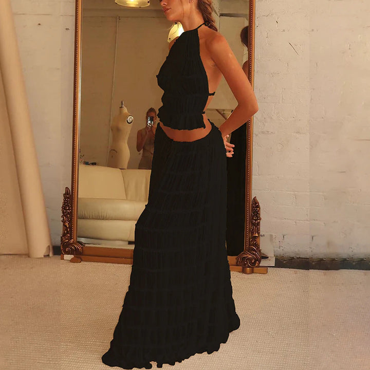 Sophia | Women's 2pcs Dress Suit with Sleeveless Halter Top and Skirt-Metro Lane Plaza