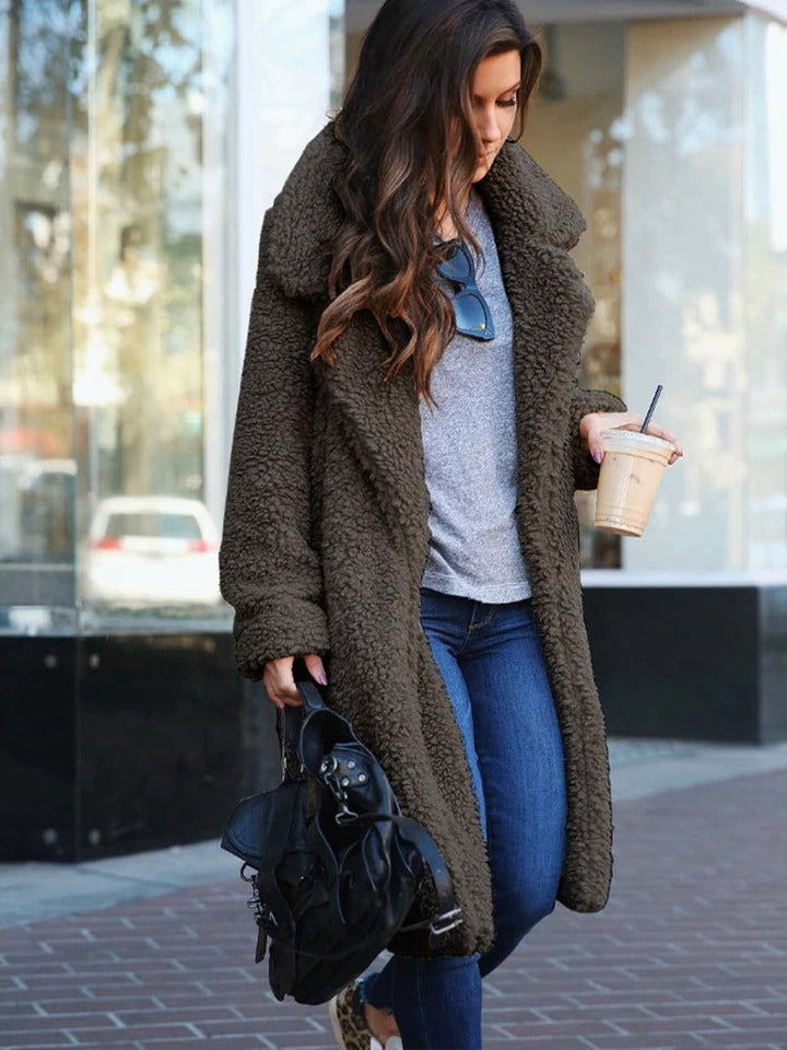 Women's Long Soft Fleece Teddy Coat-Metro Lane Plaza
