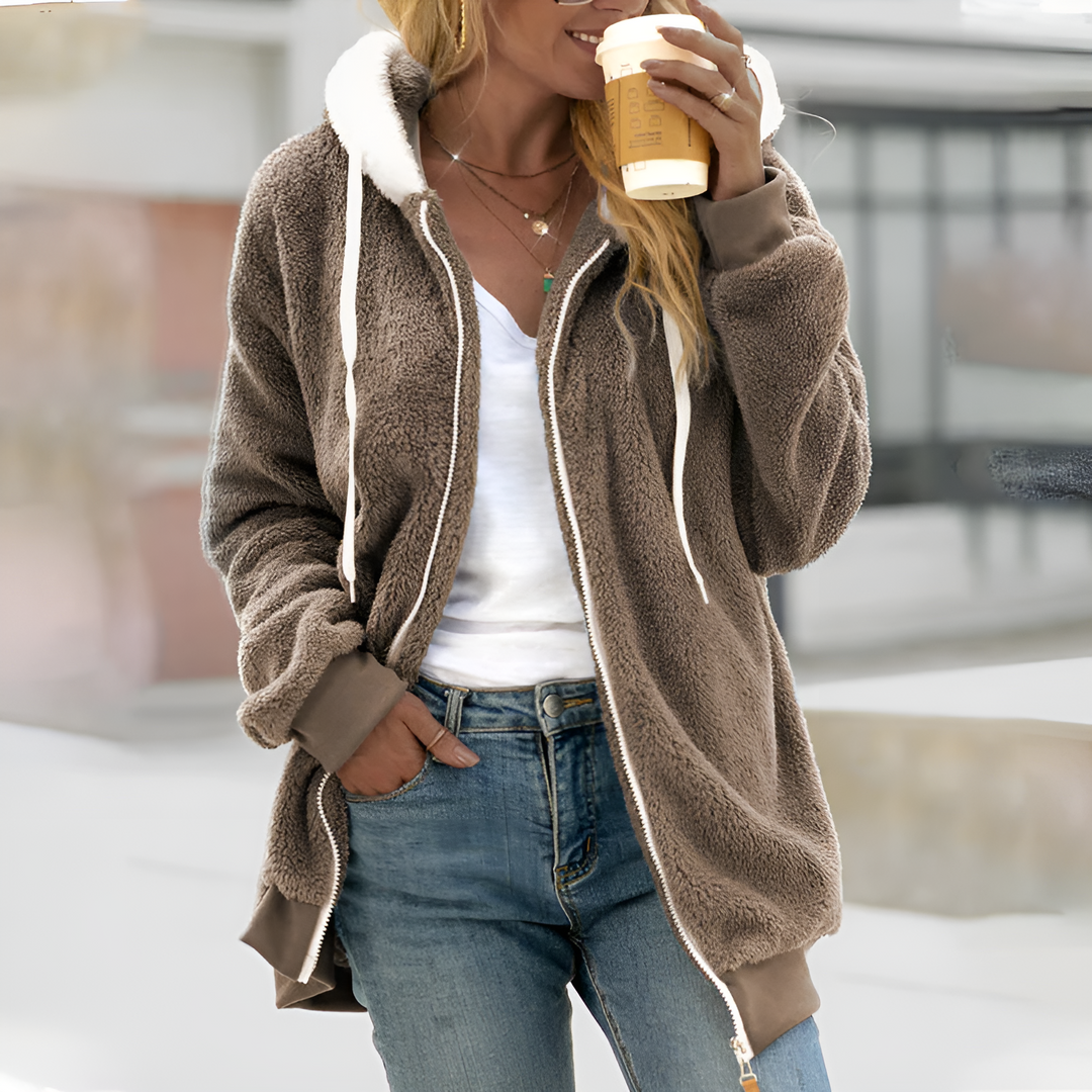 Women's Cozy Oversized Sherpa Hoodie with Zipper-Metro Lane Plaza