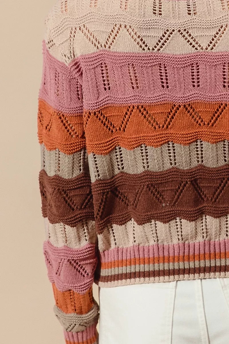 Camisola comprida de malha às riscas para mulher