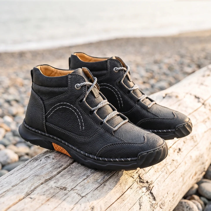 Mænds højskaftede chukka-støvler i læder med whipstitch-syninger