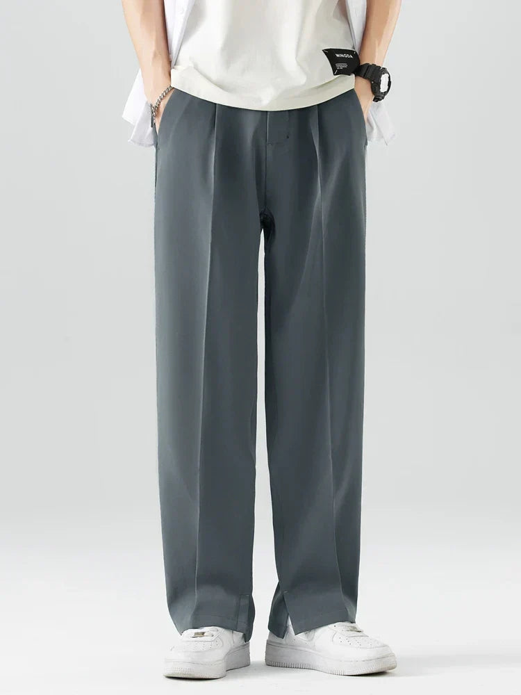 Barry | Men's High-Waisted Pleated Wide-Leg Trousers-Metro Lane Plaza