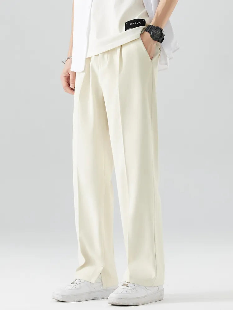 Barry | Men's High-Waisted Pleated Wide-Leg Trousers-Metro Lane Plaza