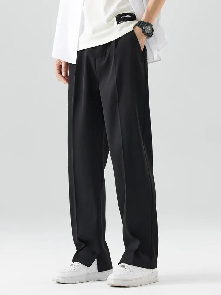 Barry | Men's High-Waisted Pleated Wide-Leg Trousers-Metro Lane Plaza