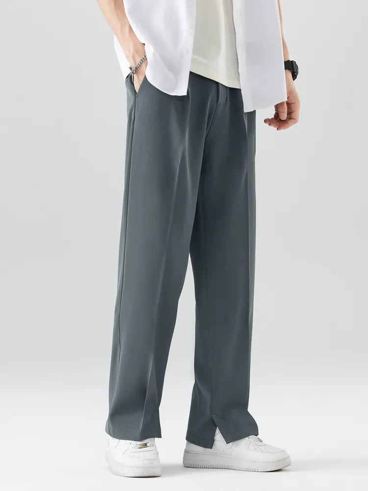 Barry | Men's High-Waisted Pleated Wide-Leg Trousers-Metro Lane Plaza