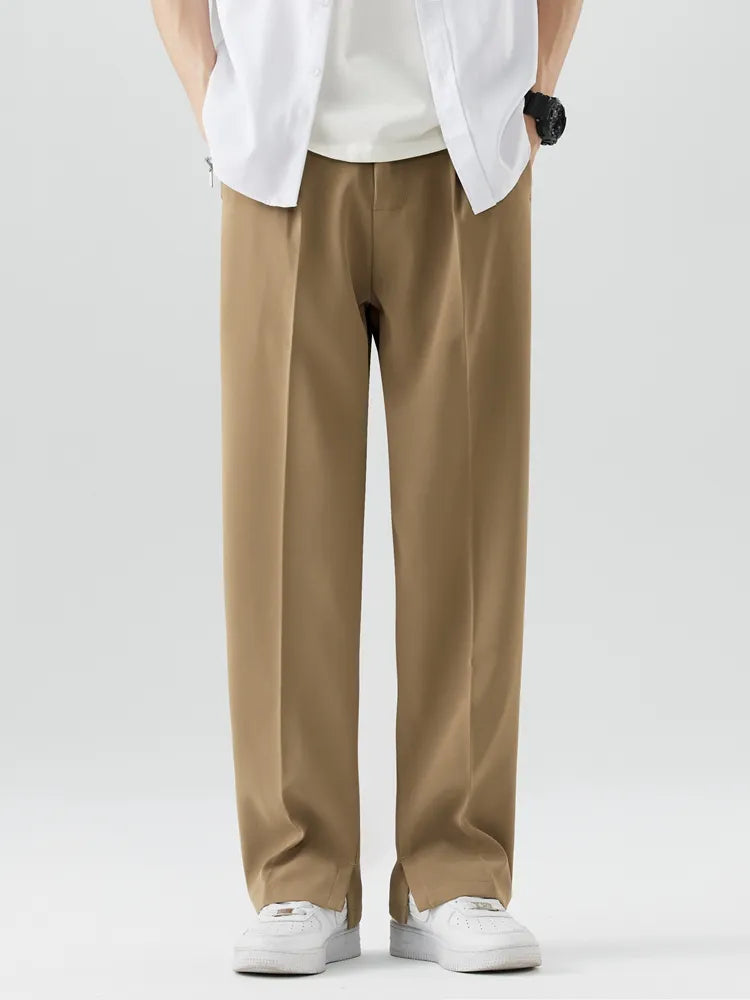 Barry | Men's High-Waisted Pleated Wide-Leg Trousers-Metro Lane Plaza