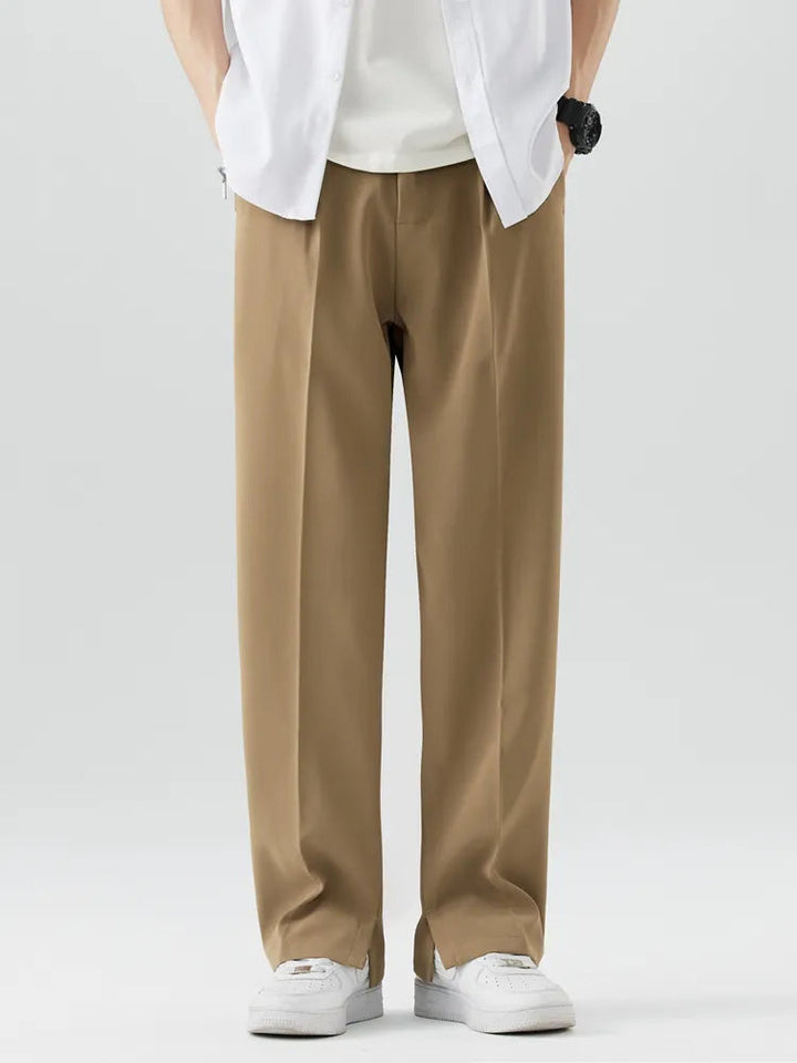 Barry | Men's High-Waisted Pleated Wide-Leg Trousers-Metro Lane Plaza