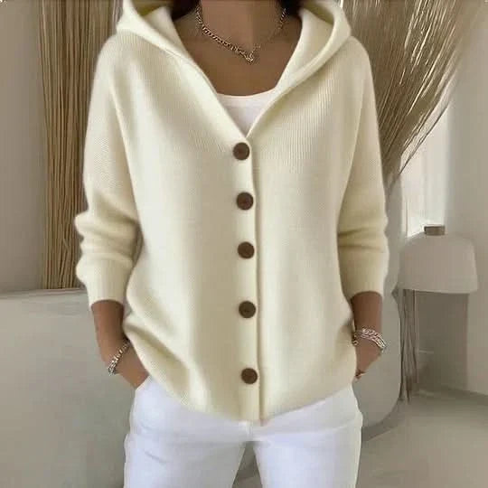 Women's Hooded Knit Cardigan with Button Front