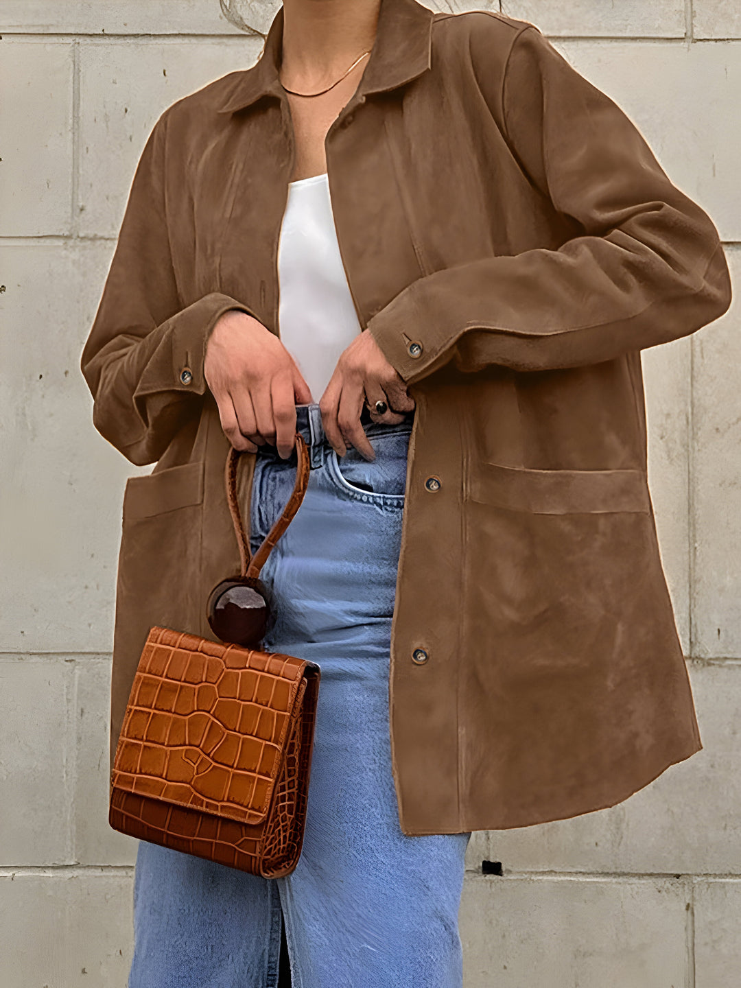 Oversized trendyjakke i ruskindsstil til kvinder