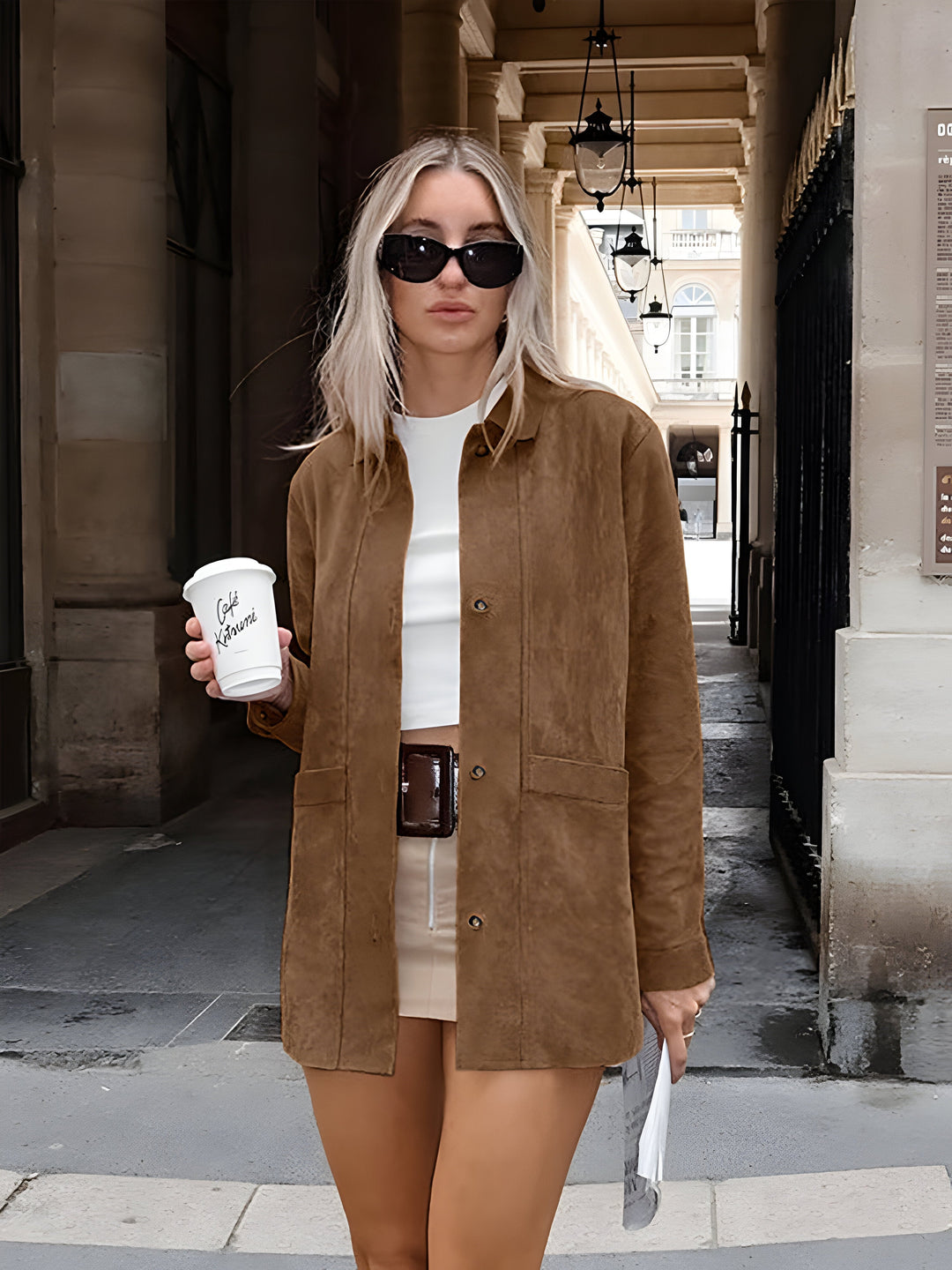 Oversized trendyjakke i ruskindsstil til kvinder