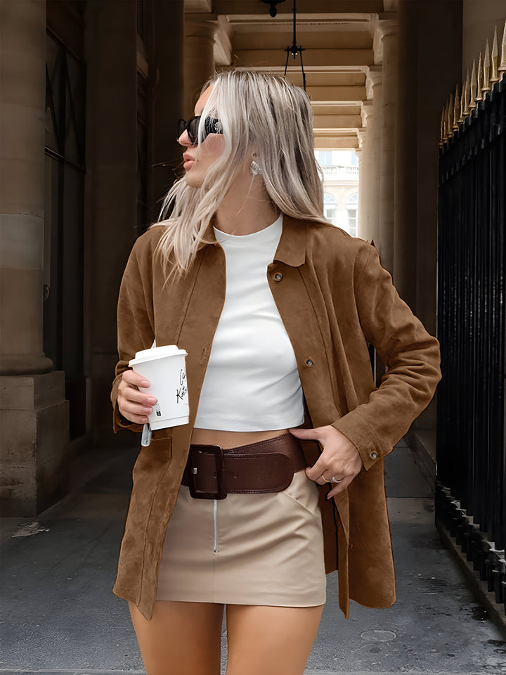 Oversized trendyjakke i ruskindsstil til kvinder