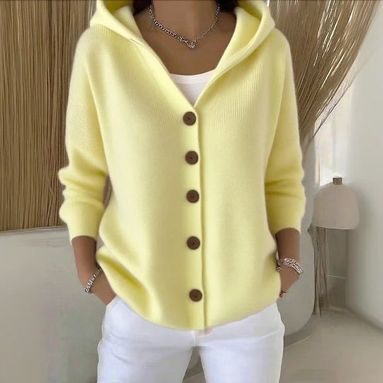 Gilet cardigan en maille trapèze à capuche et manches longues pour femme