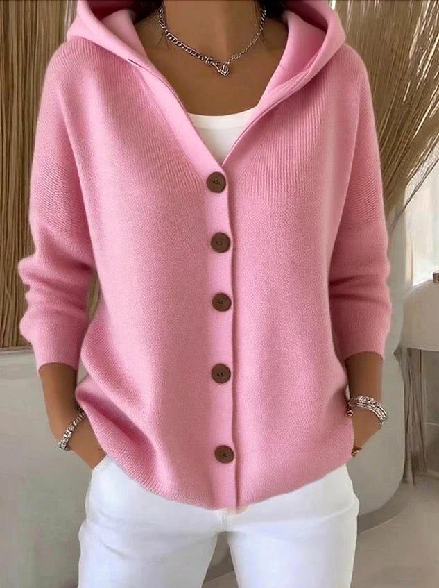 Gilet cardigan en maille trapèze à capuche et manches longues pour femme