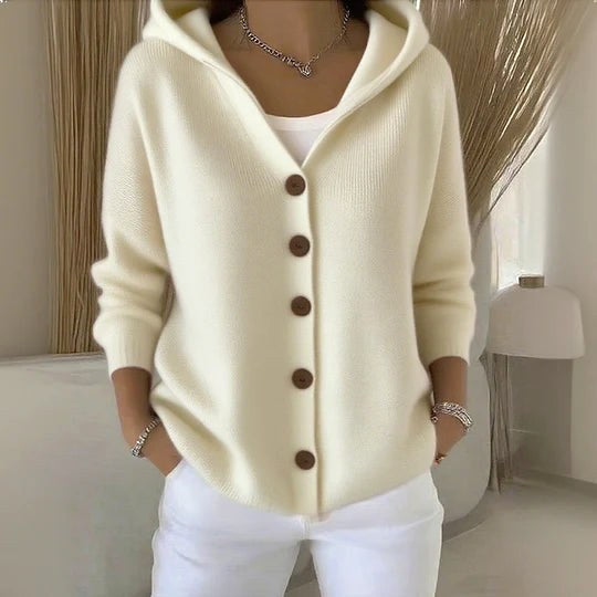 Gilet cardigan en maille trapèze à capuche et manches longues pour femme