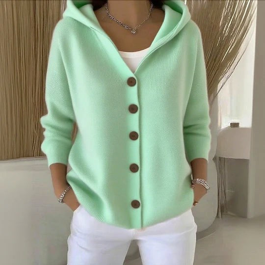 Gilet cardigan en maille trapèze à capuche et manches longues pour femme