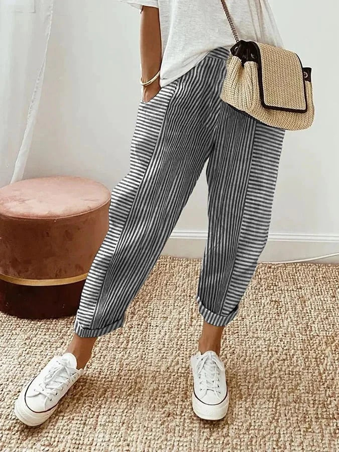 Astrid | Women's Striped Casual Pants-Metro Lane Plaza
