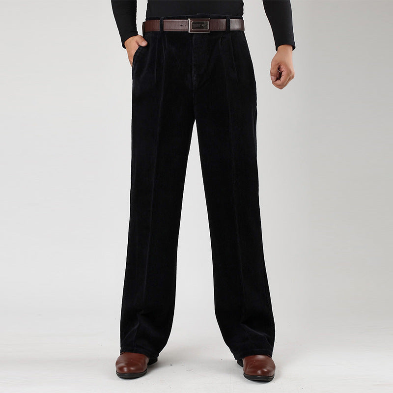 John | Men's Corduroy Trousers with Pleats and Wide-Leg Fit-Metro Lane Plaza