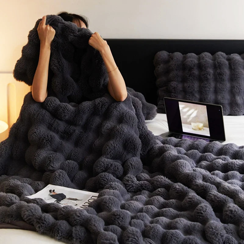 Ultra Soft Faux Rabbit Fur Throw Blanket – Cozy Plush Cover for Bed & Sofa-Metro Lane Plaza