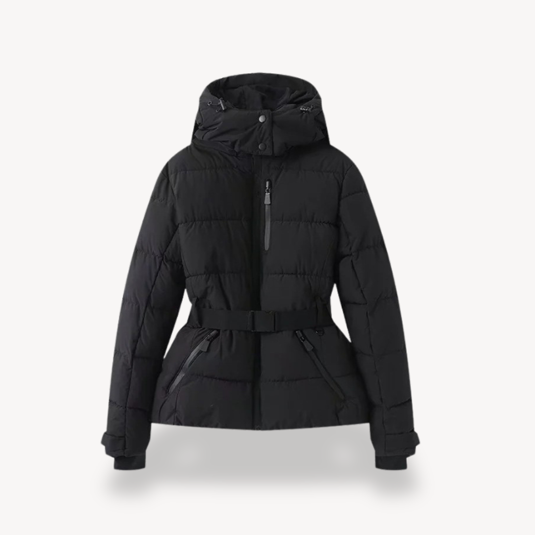 Damen-Steppjacke mit Kapuze und Gürtel