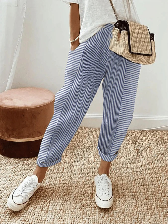 Astrid | Women's Striped Casual Pants-Metro Lane Plaza