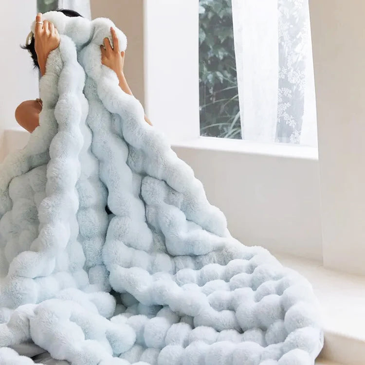 Ultra Soft Faux Rabbit Fur Throw Blanket – Cozy Plush Cover for Bed & Sofa-Metro Lane Plaza